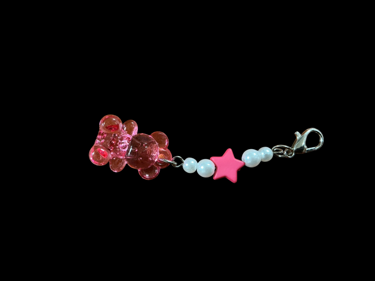 Pink, White, Silver Plastic, Acrylic, Metal Charm