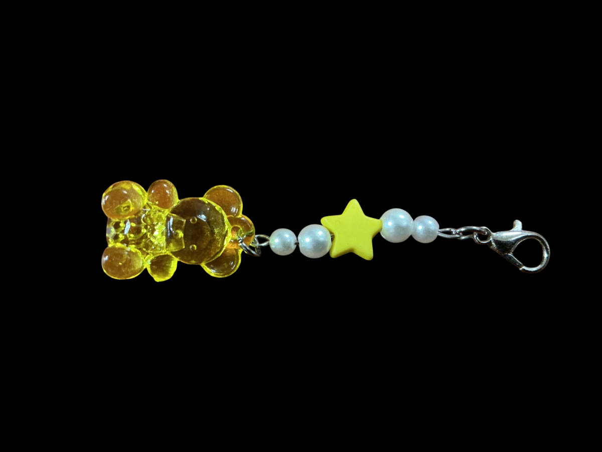 Yellow Plastic, faux pearl, metal Charm