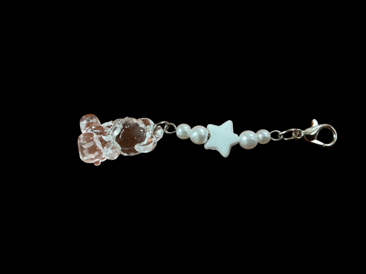 Clear, White, Silver Plastic, Faux Pearls, Metal Charm