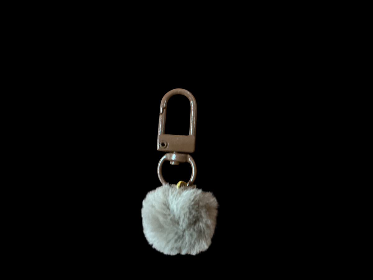 Gray, White, Beige Faux Fur, Metal Charm